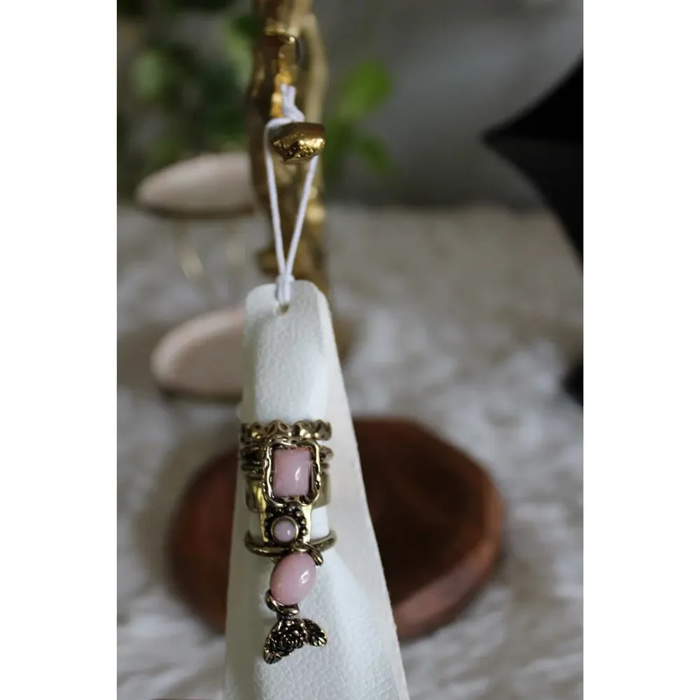 Free People Pink Stone Antique Gold Stackable Ring Set Size 7.5